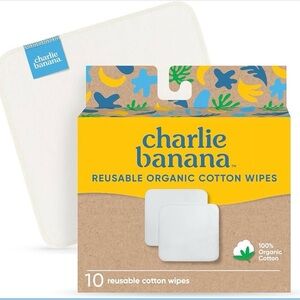 2-PK Charlie Banana Reusable 100% Cotton Baby Wipes, Super Soft and Washable